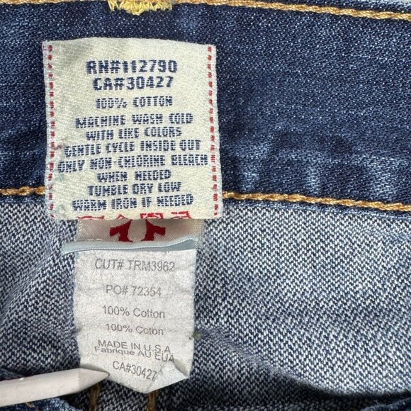 True Religion Ricky Distressed Embellished Studded Jeans Size 36X34 Y2k Straight - Picture 12 of 14
